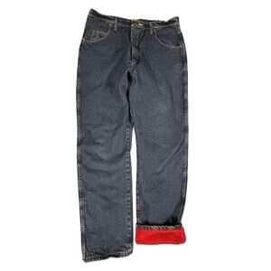 Cabela's Fleece Lined Denim Jeans 100% Cotton 36x34 Blue Red Lining‎